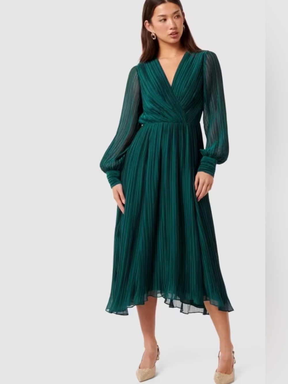 Forever New Teal Pleated Wrap Midi Dress